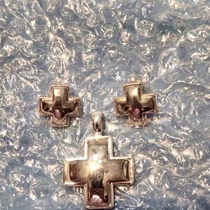 Silvertone cross charm for pendant use with matching earrings